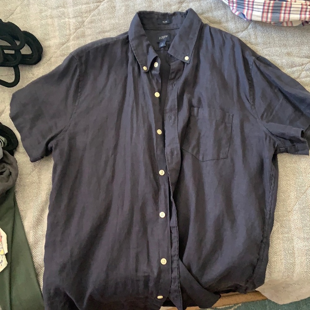 J Crew Dark Blue Short Sleeve Button down